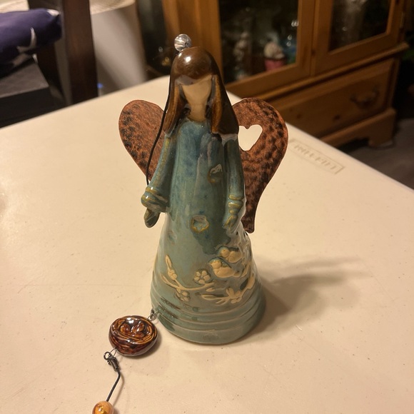 Blue angel bell garden wind chime /porcelain dress/white birds and copper wings - Picture 9 of 9